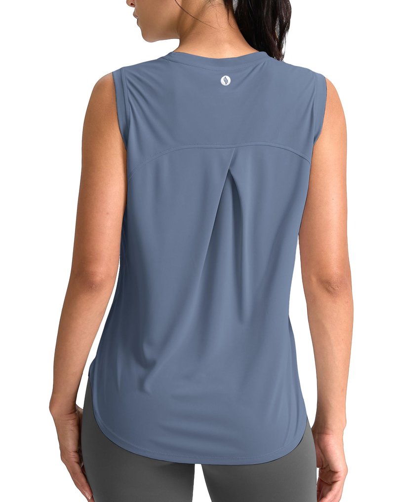 SANTINY Women's Sleeveless Workout Tops Breathable Lightweight Active Tennis Yoga Shirts Athletic Running Tank Tops for Women (Slate Blue_XS)