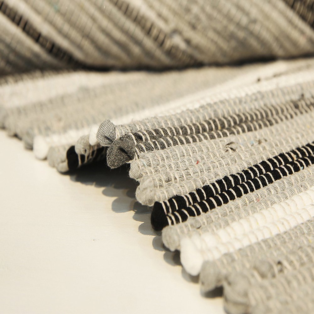 Zeafeel Chindi Rag Rug, Machine Washable Cotton Reversible Rag Rug Hand Woven Multi Color Striped Area Rug Floor Rugs for Bedroom, Living Room, Kitchen and Laundry Room (20'' x 31", Grey)