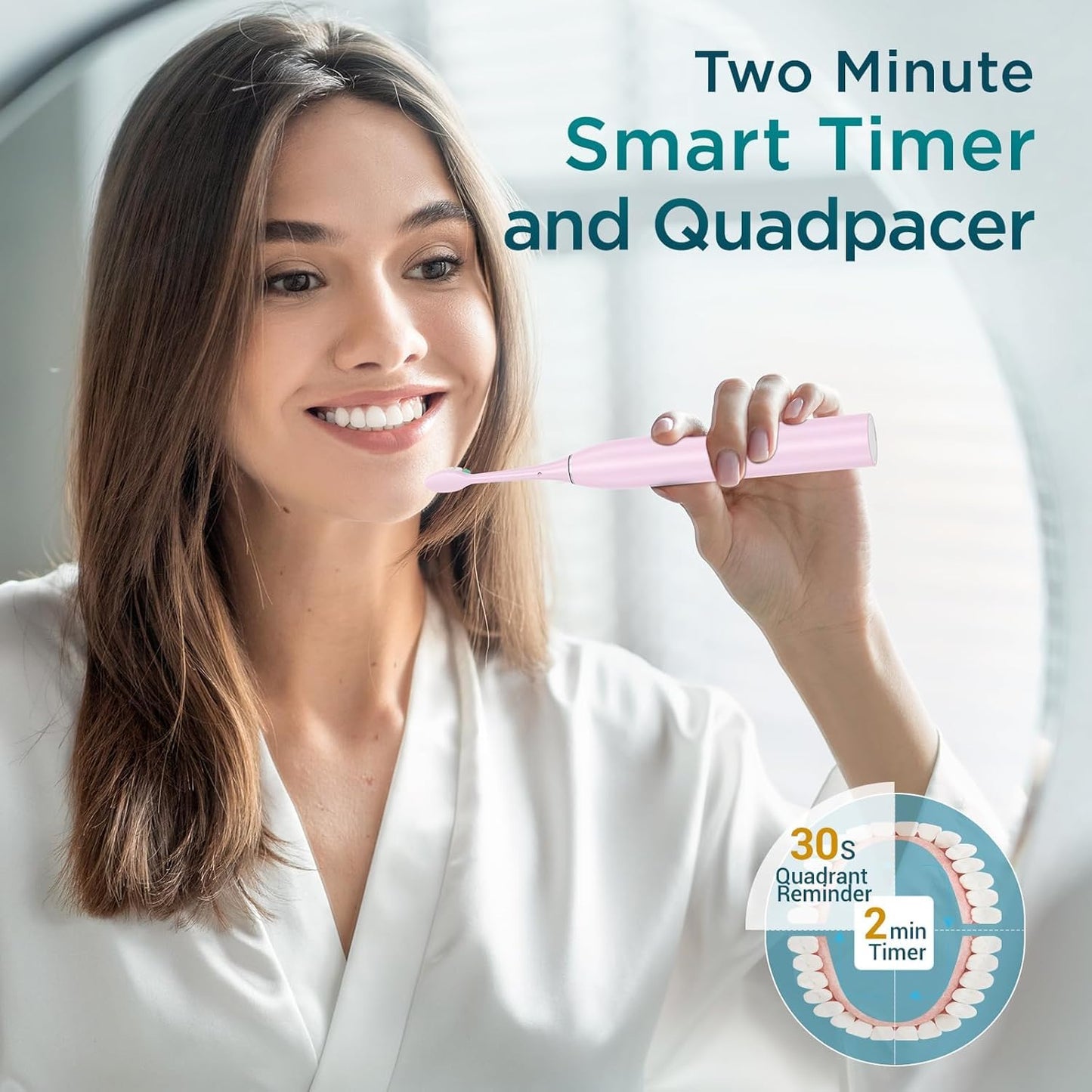 Electric Toothbrush for Adults with 8 Brush Heads, Sonic Toothbrush Rechargeable with a Holder & Travel Case, 2.5 Hours Charge for 120 Days Use - Light Blue