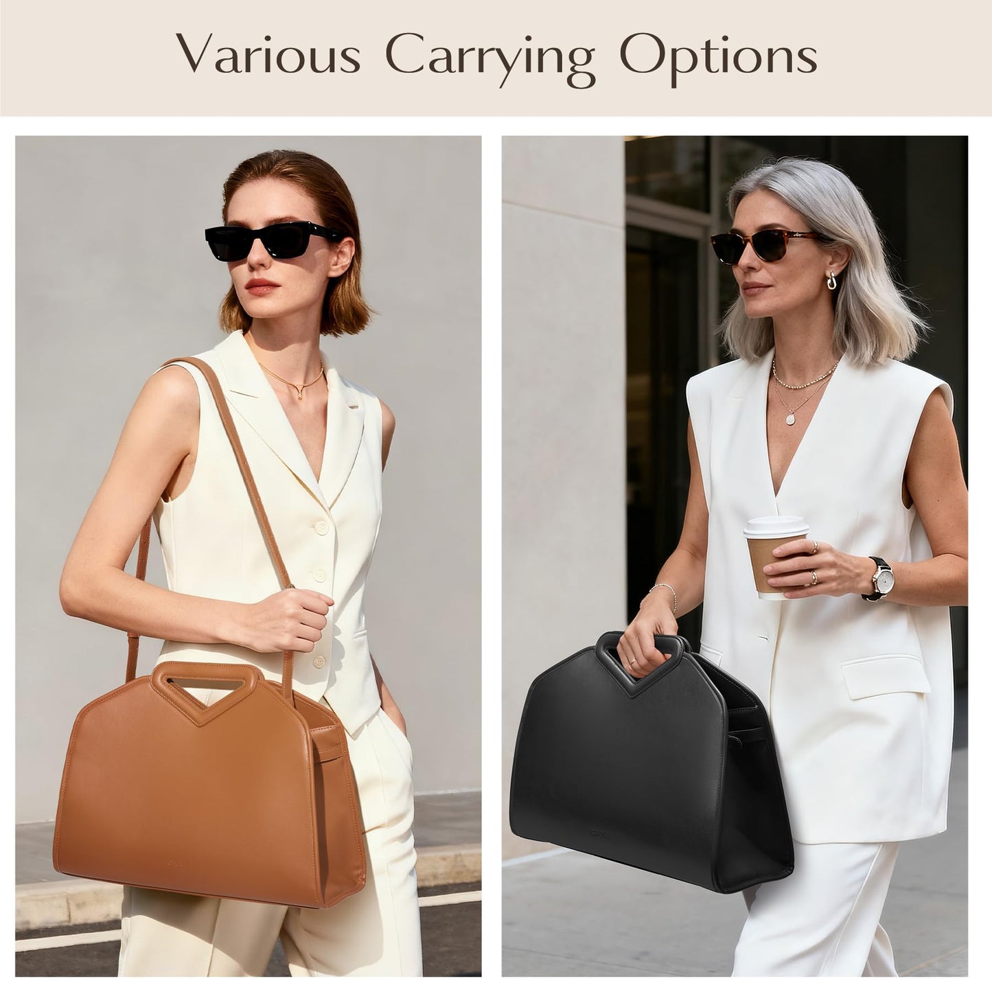 CHUNLI 16 Inch Laptop Bag for Women, Waterproof Tote Computer Bag for Work Business, PU Leather Briefcase Purses Handbag
