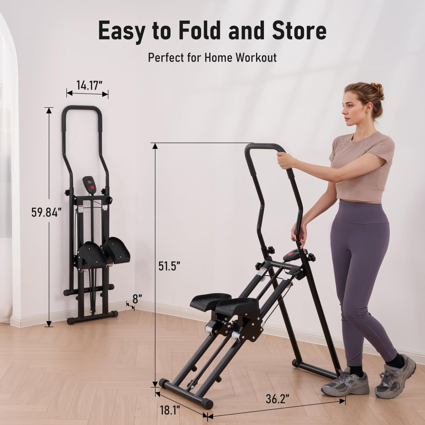 BODIOO Stair Stepper for Home Gym, Stair Climber with Adjustable Handlebar & Dual Incline Pedals, Compact Folding Cardio Exercise Climber for Full-Body Workout