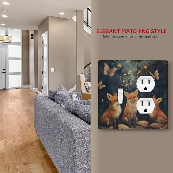 Decorative Art Light Switch Covers Foxes & Forest 2 Gang Single Toggle Duplex Combination Electrical Faceplate Switchplate Wall Plate for Home Decor