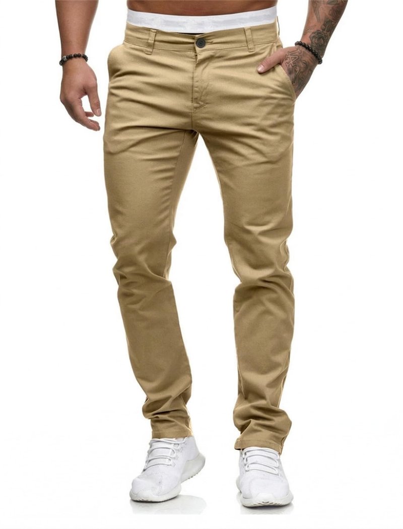 HUNGSON Mens Chinos Dress Pants Slim Fit Stretch Classic Golf Trousers Lightweight Breathable Khakis Casual Travel Slacks Versatile Outdoor Bottoms Khaki 32x30