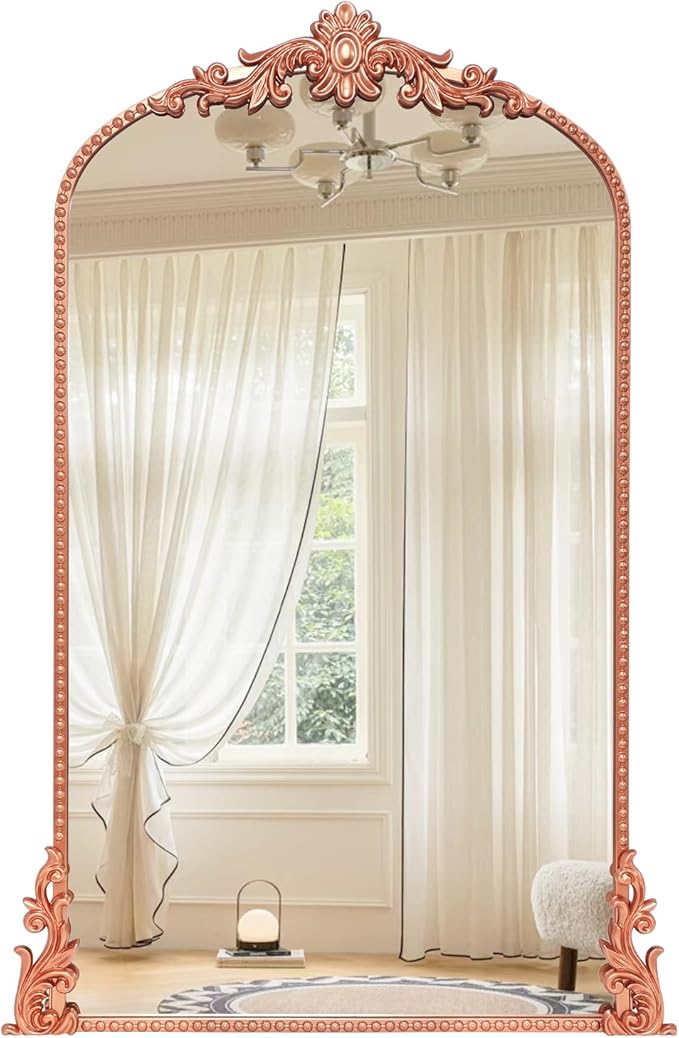 Growsun Arched Mirror, 24’’x42’’ Antique Baroque Traditional Ornate Wall Mirror Decor with Full Metal Frame for Fireplace/Entryway/Living Room/Bathroom