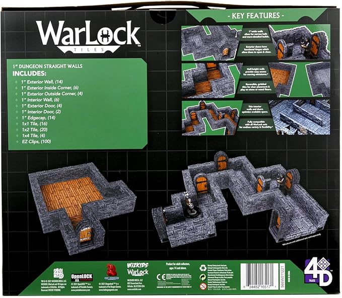 Warlock Tiles: Expansion – 1 in. Dungeon Straight Walls