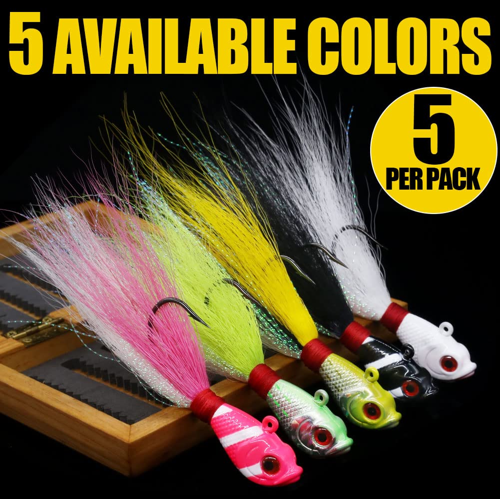 XFISHMAN Bucktail Jigs Saltwater Hair Jigs Head - Fishing Lures Assorted Kit (5 Pack)
