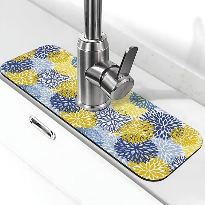 Dahlia Floral Colorful Flower Kitchen Sink Splash Guard Faucet Mat Super