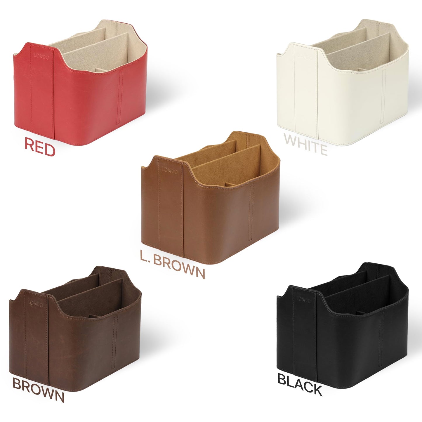 Londo PU Vegan Leather Desk Organizer Cube with Tablet Slot, Nightstand Caddy & Couch Organizer — 4 Remote Pockets + iPad/Kindle Slot, Makeup Brush Holder, Suede Lined, 8 x 6.1 x 6.1 in, Light Brown