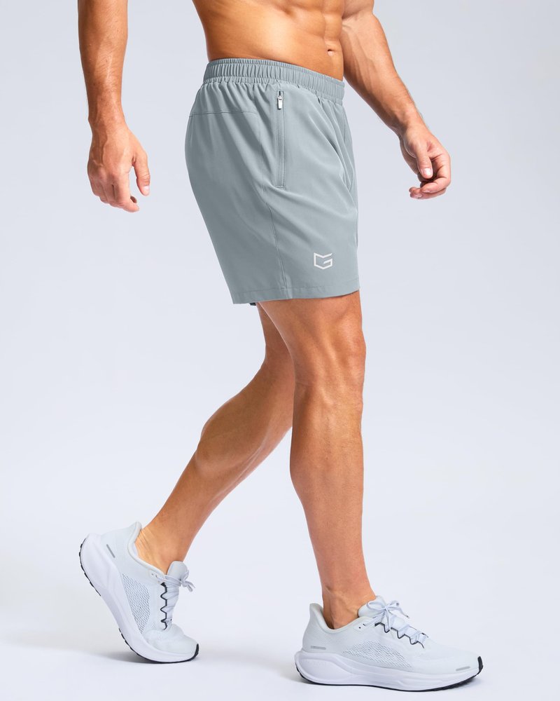 G Gradual Men's Athletic Running Shorts with Zipper Pockets Quick Dry 7"/ 5"/ 9" Workout Gym Shorts for Basketball Hiking(Light Grey,5L-New)