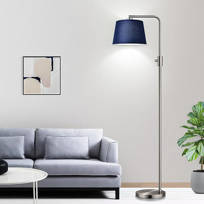 Nintiue Dimmable Floor Lamp, 1000 Lumens LED Edison Bulb Included, Brushed Nickel Arc Standing Tall Floor Lamp with Blue Shade for Living Room Bedroom Office Dining Room