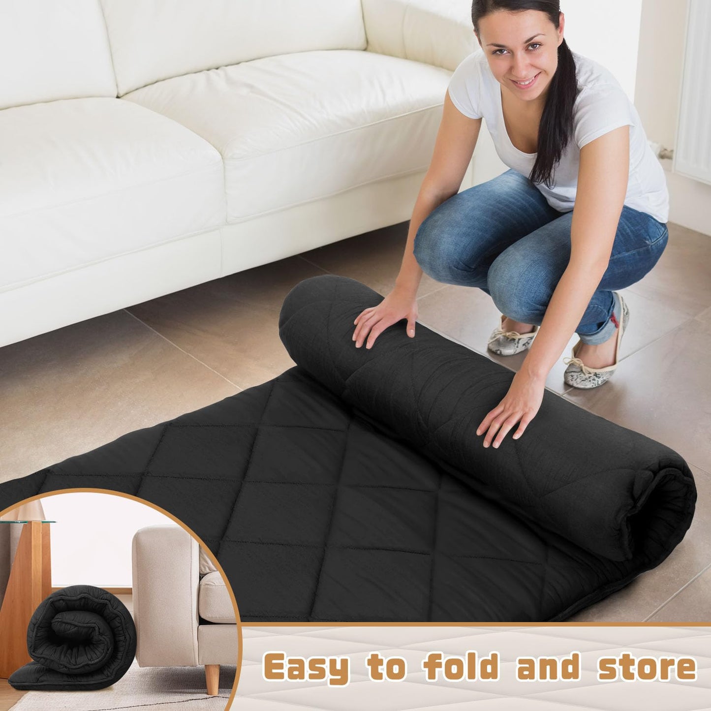 Japanese Futon Floor Mattress Queen Size 60"×80", 3.9" Thicken 5-Layer Japanese Tatami Mat Floor Bed Foldable Roll Up Sleeping Pad, Ideal for Comfort and Support, Kids Floor Lounger Pillow Bed Sofa