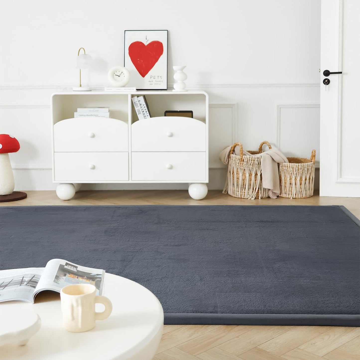 Loartee Faux Rabbit Fur Rug - 1.18" Thick Soft Fluffy Area Rug, Non-Slip Memory Foam Crawling Mat, Dark Gray, 78"x118"