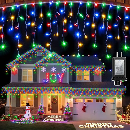 670 LED Christmas Lights with 148Drops, 66ft 12 Modes Hanging ice String Lights with Timer & Dimmable & Waterproof, Plug-in Fairy Lights for Indoor Outdoor Holiday Wedding Party Decorations Multicolor