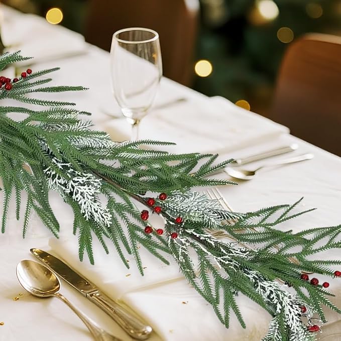 6FT Christmas Garland with Berries - Snow Dusted Pine Garland for Staircase Mantel Doorway, Christmas Decorations Holiday Indoor Outdoor Winter Garland