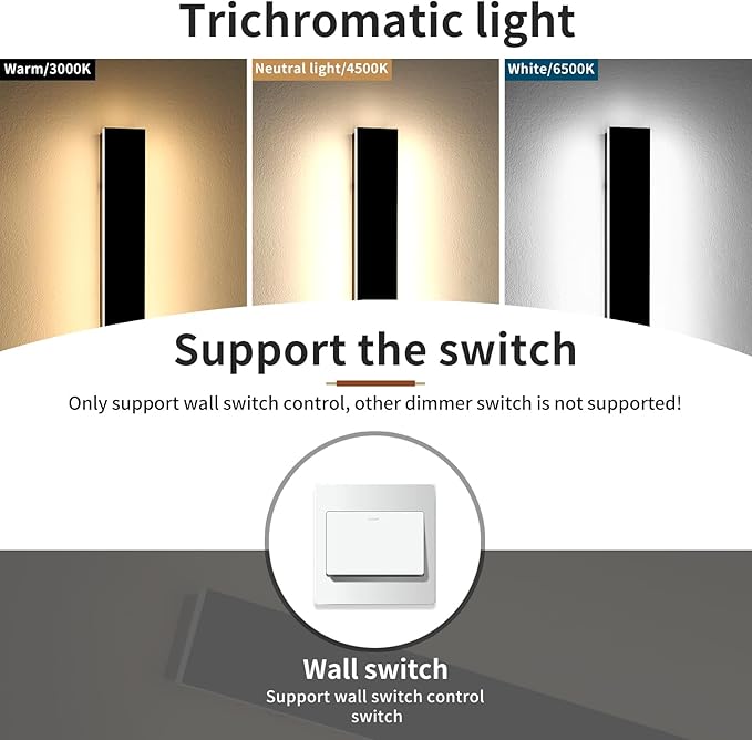 Modern Outdoor Wall Light, 71inch Black Exterior Wall Mount Light Fixtures, 3 Color 3000K/4500K/6000K, IP65 Waterproof, Porch Wall Sconce, Long Linear Outside Lighting for Patio Garage Garden