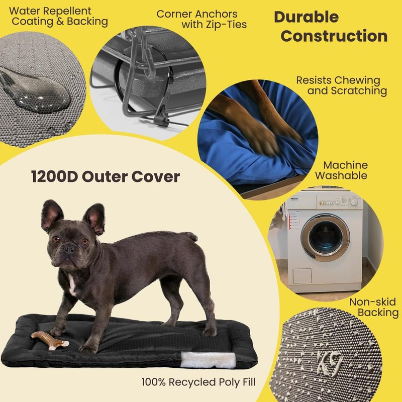 K9 Ballistics Tough Ripstop Dog Crate Pad - Durable, Machine Washable Kennel & Travel Mat for Puppies and Medium Dogs, 35 x 22 fits 36” Wire Crate, Obsidian Black