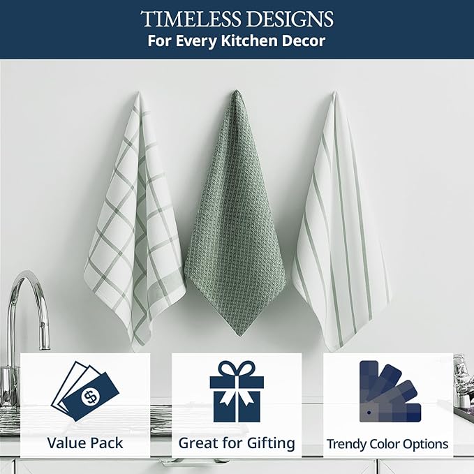 LANE LINEN Cotton Kitchen Towels Set, Quick-Drying Dish Towels, Premium Hand