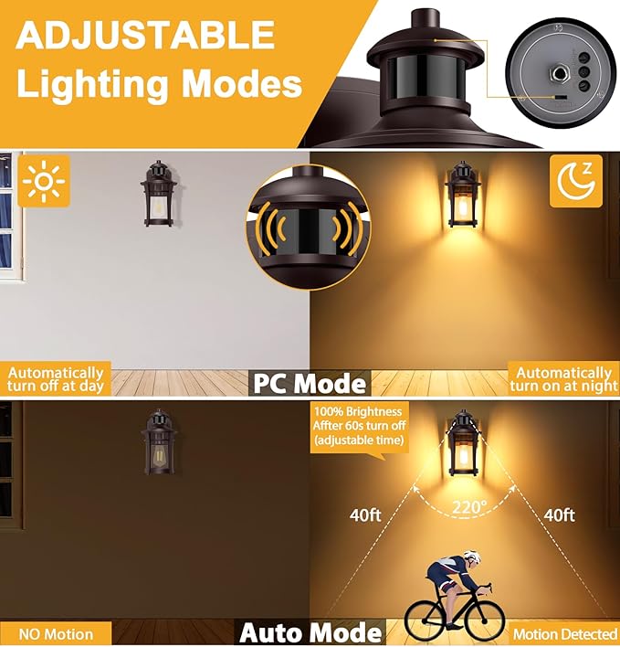 Porch Lights with Outlet, Outdoor Motion Sensor Lights, Dusk to Dawn Exterior Light Fixture, Anti-Rust Waterproof Outdoor Wall Light, Aluminum Outside Lights for House Patio Front Door Garage, Brown