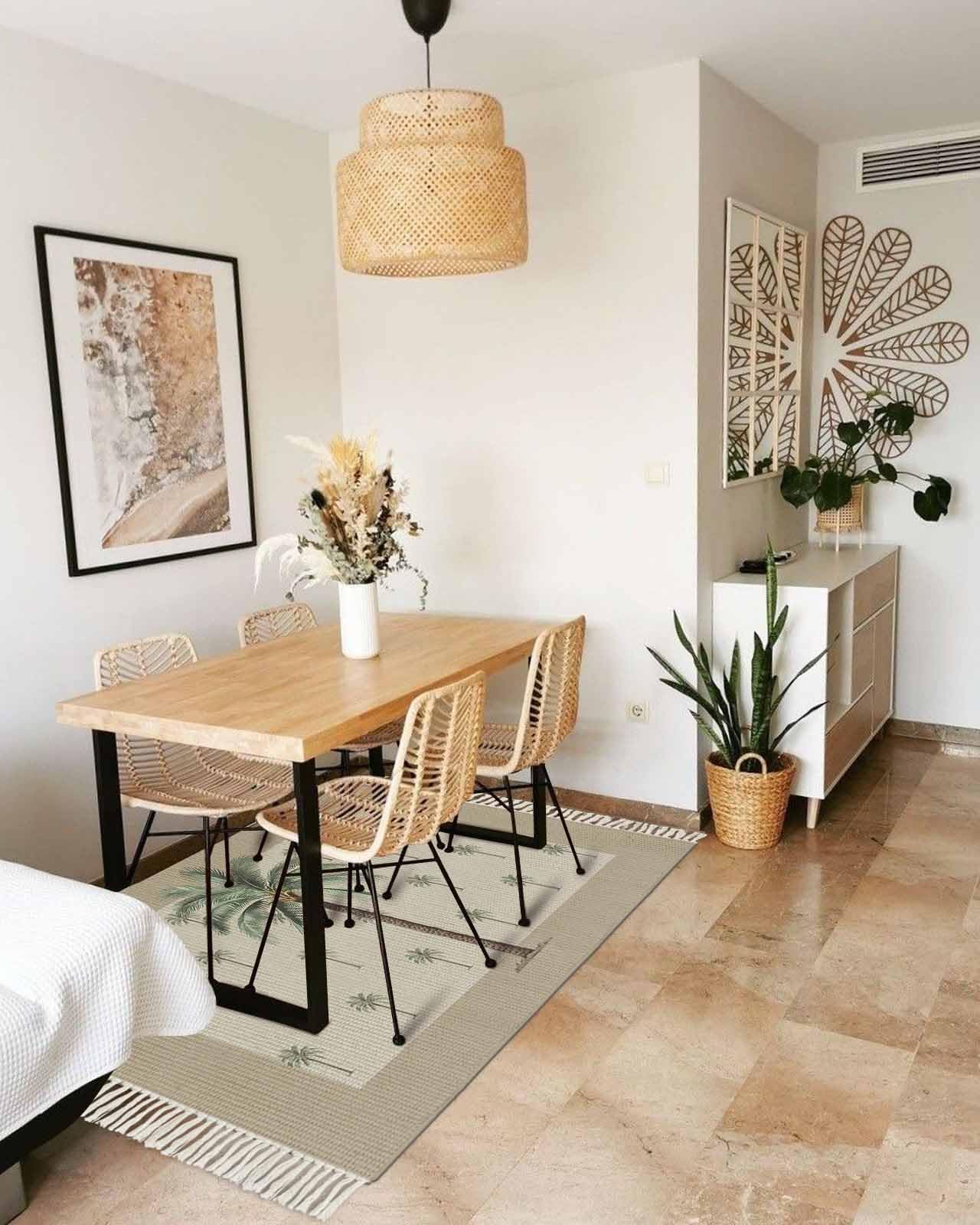 Tropical Palm Tree Entryway Rug 2X3 Ft Bathroom Mat, Washable Woven Brown Summer Beach Plant Throw Carpet with Tassel, Non-Shedding Farmhouse Retro Green Botanical Indoor Outdoor Kitchen Doormats