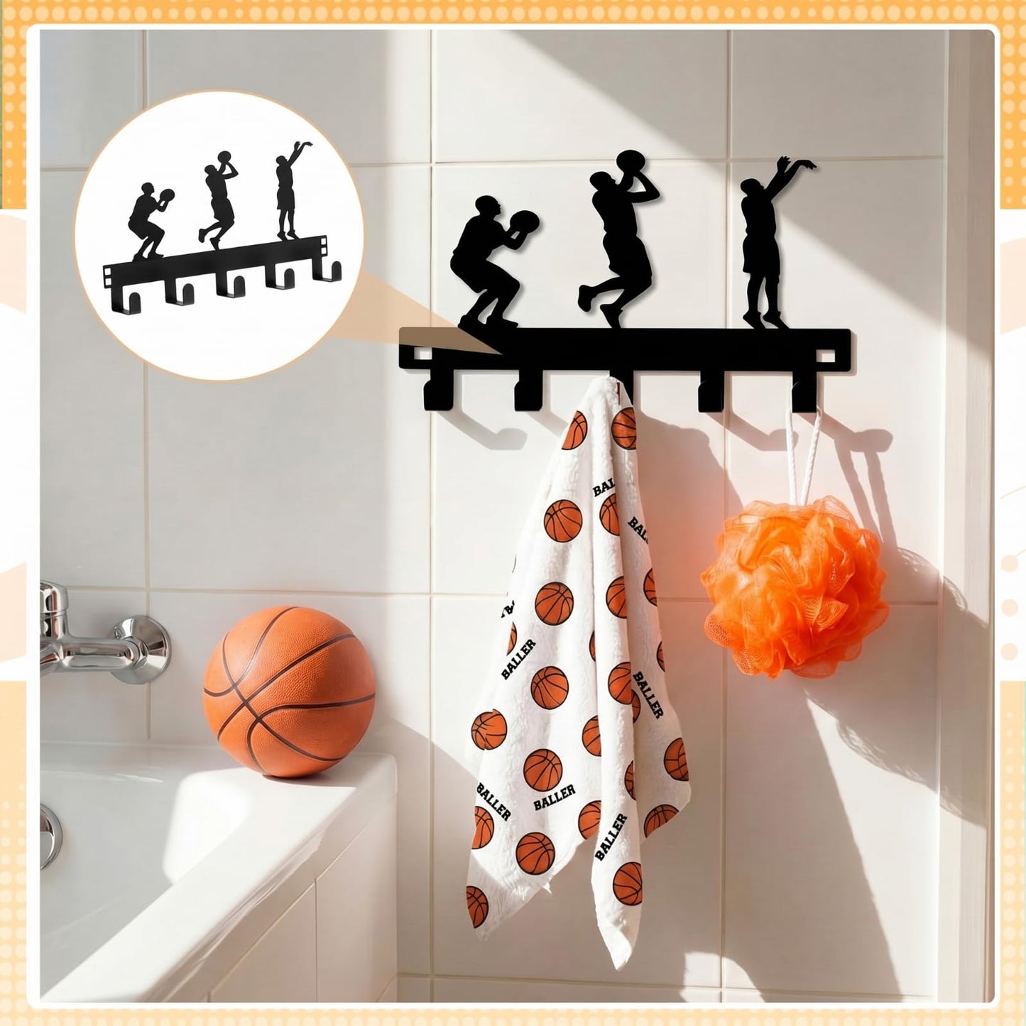 Reallnaive Basketball Room Decor Over The Door Hooks Bathroom Hanger Wall Mount Rack Holder for Towel, Hat, Coat, Cloth, Keychain, Bag, Christmas Gift
