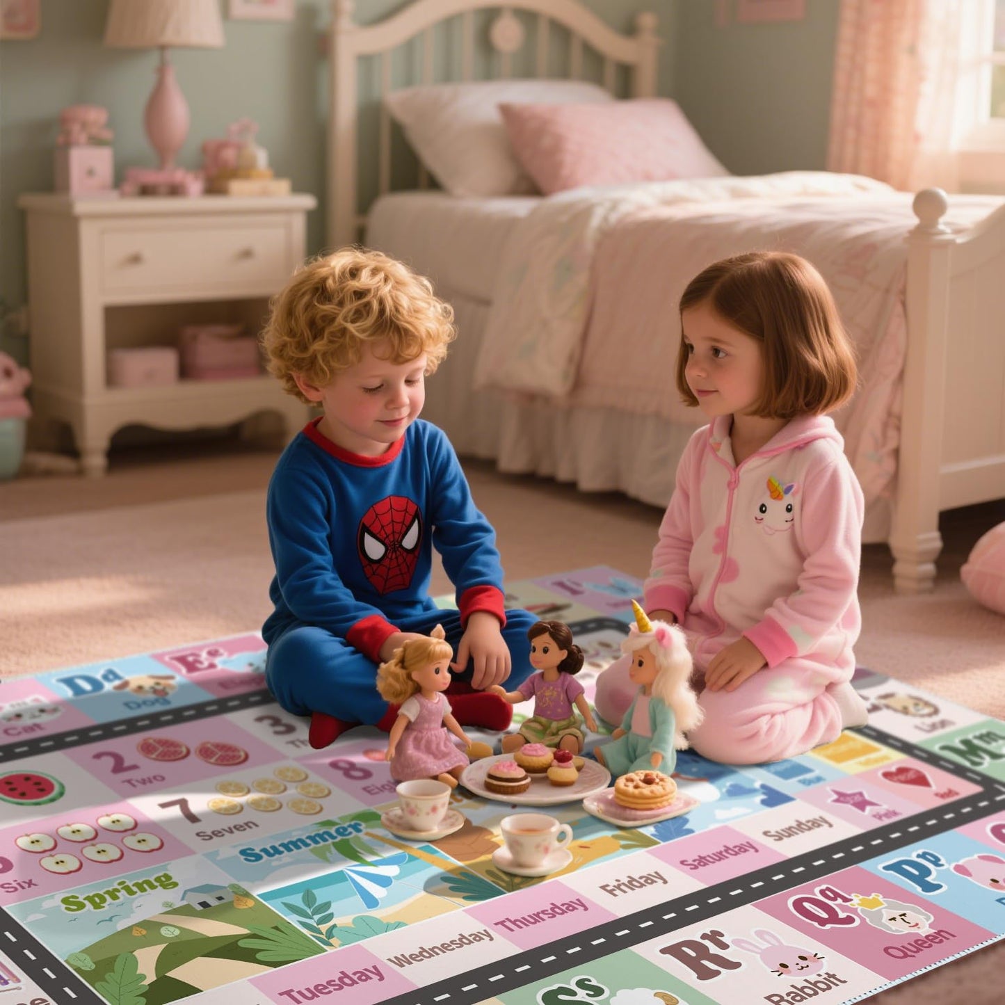 Kids ABC Rug for Playroom, Classroom Alphabet Area Carpet Playmat,Washable Toddler Mat for Baby Room,Play Room,Bedroom,Floor,Nursery (Pink,3'x5')
