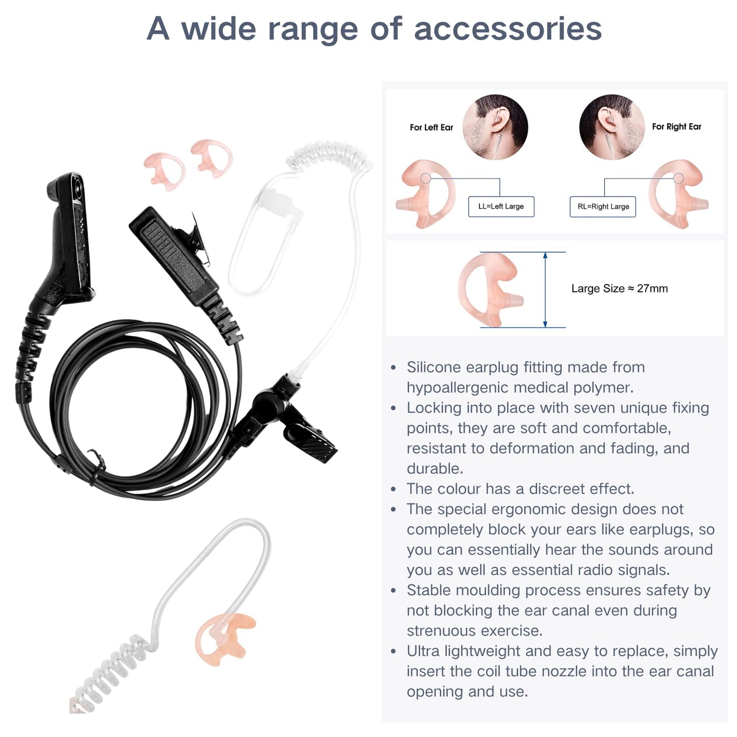 APX 6000 Earpiece XPR 7550e Headset Compatible for Motorola Radios APX 8000/7000/4000 XPR 7350e/7580e/7380e/7550/7350 Acoustic Tube and PTT Mic, Surveillance Headset