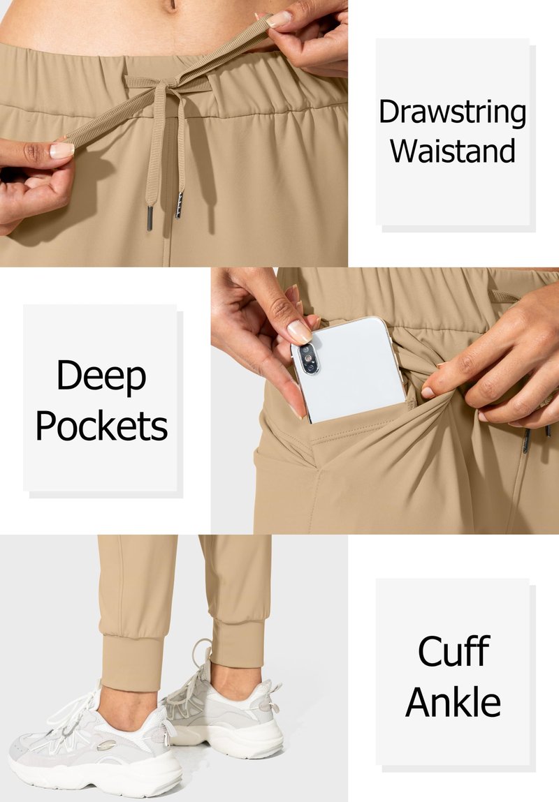 SANTINY Women's Joggers Pants Pockets Drawstring Running Sweatpants for Women Lounge Workout Jogging(Khaki_XS)