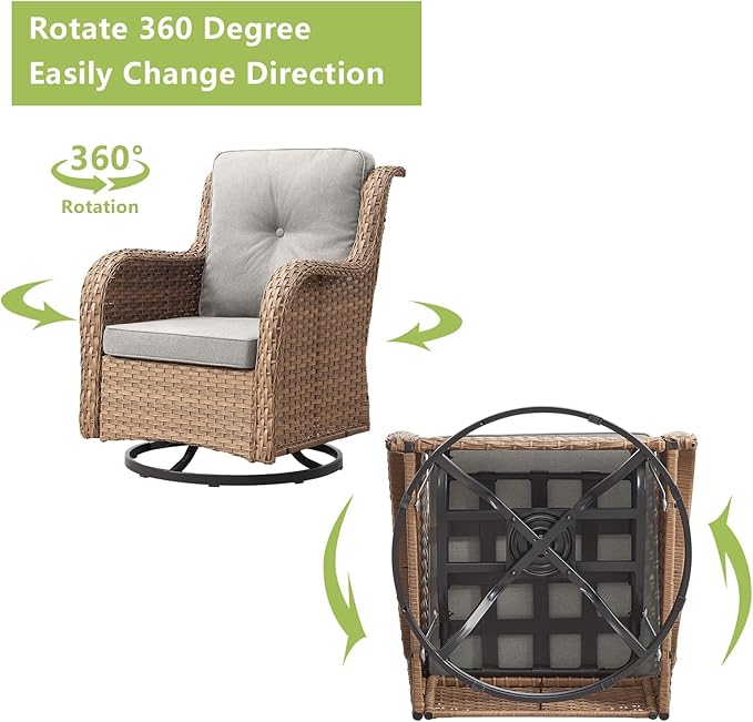 Rilyson Patio Chairs Wicker Outdoor Chair - 4 Piece Rattan Swivel Rocking Chairs Set Patio Glider Rocker Chair for Porch Deck Garden Backyard(Yellow/Beige)