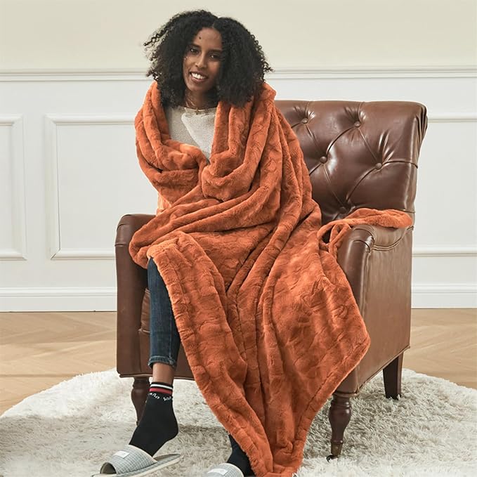 Krifey Oversized Faux Fur Blanket, Super Soft Cozy Blanket, Luxury Fluffy Throw Blanket Fuzzy Bed Throw, Plush for Women, Camel 60" x 80"