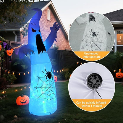 Halloween Inflatable Ghost Decoration, LED Color Changing Lights, Outdoor Yard Decor with Wings (8FT Thriller Spider Ghost)