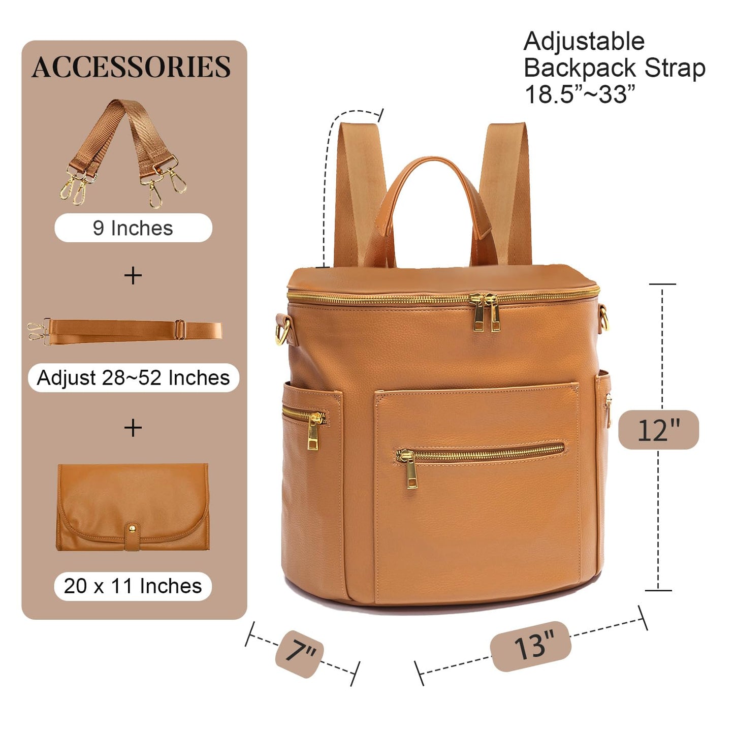 Diaper bag, Leather Diaper Bag Backpack by MF Store, Diaper Backpack with Laptop Sleeve,Changing Pad,Wipes Pouch,Stroller Straps and Insulated Pockets