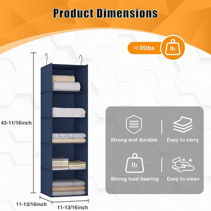 Hanging Closet Organizer and Storage 5-Shelf, Easy Mount Foldable Hanging