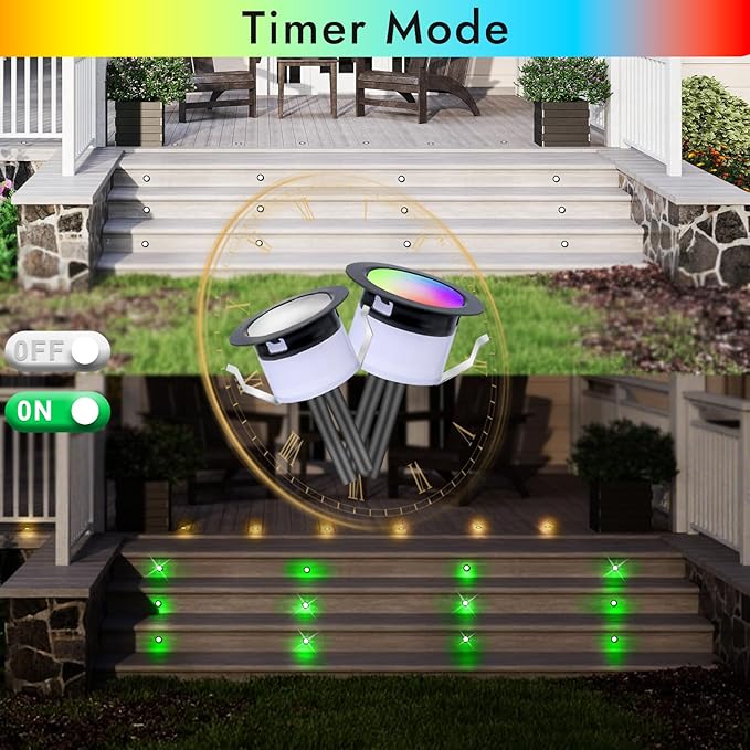 FVTLED LED Deck Lights Kit, 20pcs Φ1.22 D31 WiFi Smart Phone Control Low Voltage Recessed RGBW Deck Lighting Waterproof Outdoor Yard Path Stair Decor, Black
