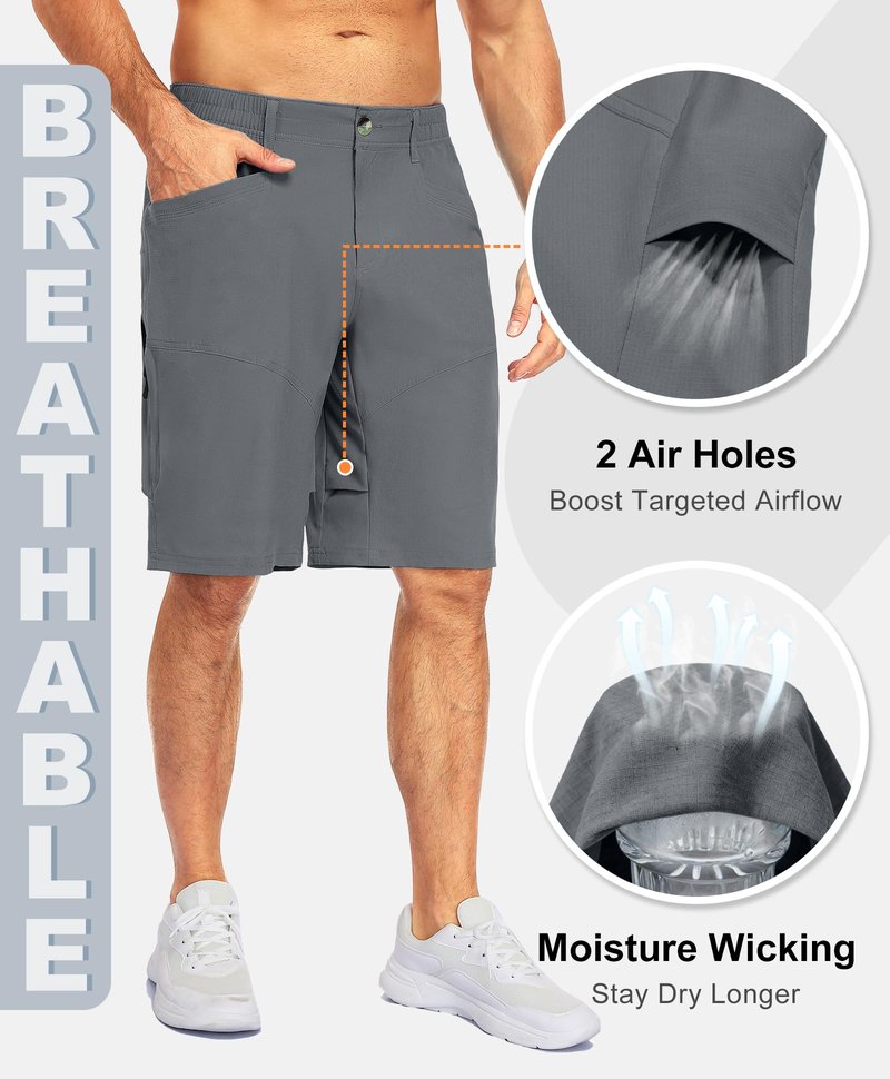 Little Donkey Andy Men's Hiking Cargo Shorts Quick Dry Waterproof Lightweight Golf Shorts Stretch Casual Short with 9 Pockets Water Resistant (Gray L)