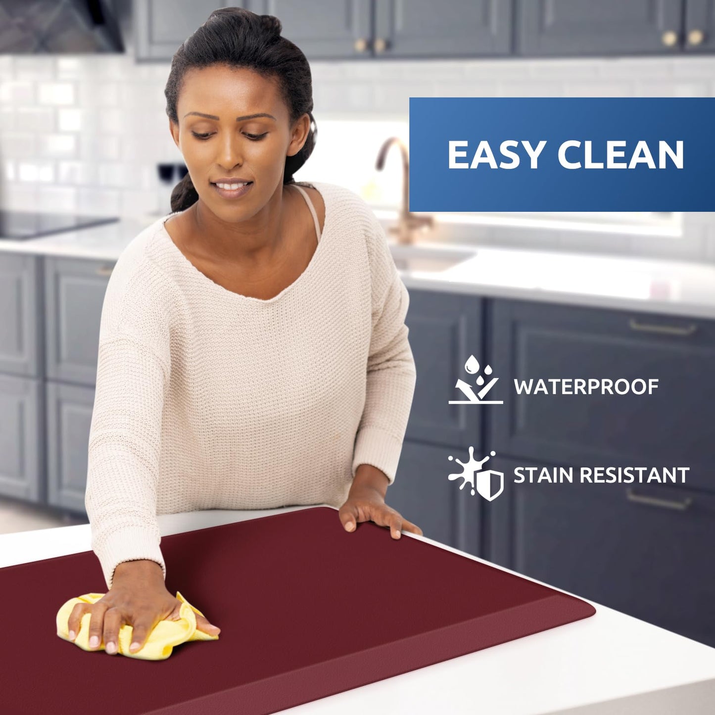 KitchenClouds Kitchen Mat Cushioned Anti Fatigue Kitchen Rug 17.3"x60" Water Resistant Non Slip Kitchen Rugs and Mats Standing Desk Mat Comfort Floor Mats for Kitchen House Sink Office (Red)