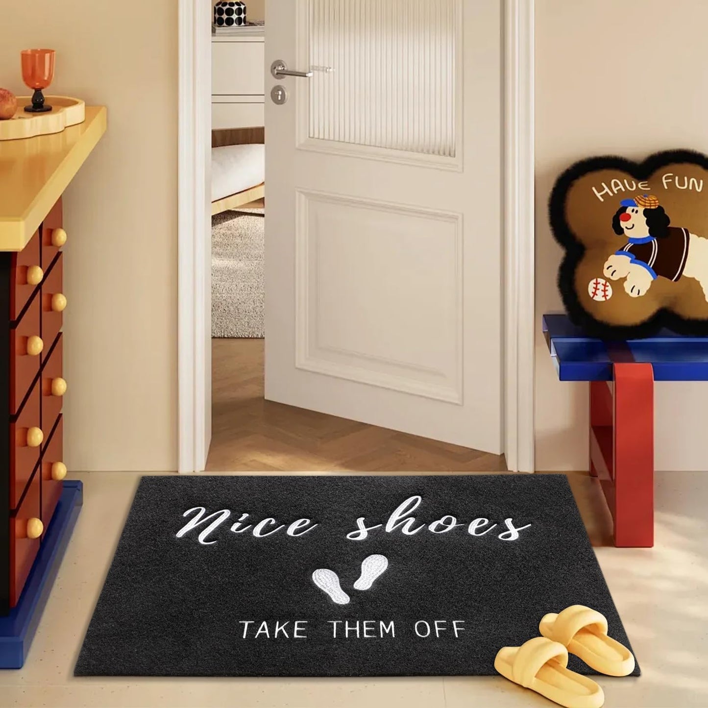 MWAZZLL Large Welcome Door Mat Outdoor Indoor Non Slip Nice Shoes Doormat 36"x24" Low-Profile Front Door Mats for Entrance,Patio,High Traffic Areas Black