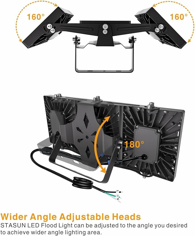 STASUN Flying Series Pro - 150W 15000LM LED Flood Light Outdoor, 3000K Warm Soft White, 110V-130V, IP66 Waterproof, Muti Angle Exterior Floodlight for Sport Court, Commercial, Backyard, Driveway