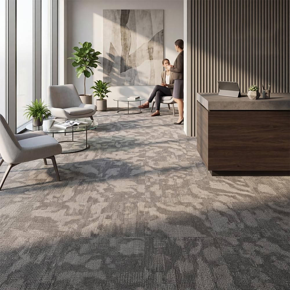 Boshuele Carpet Tiles 20 inch x 20 inch upholstered Non-Slip Carpet Squares Reusable Easy to Install Indoor and Outdoor Office Home Decor Flooring (Khaki, 22 PCS)