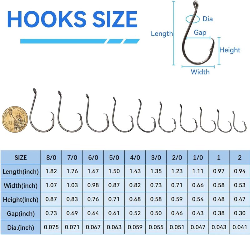 Circle Hooks - 50Pcs Super Sharp Offset Catfish & Octopus Hooks | Nickel Coated High Carbon Steel, Sizes #1-8/0