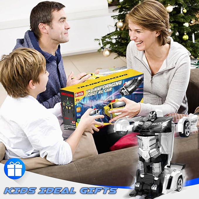 Transform Remote Control Car - Rc Cars One-Button Transforming 360° Rotation Drifting 2.4ghz 1:18 Scale Gift Kids Aged 4-6 Year Old Boys/Girls Police Car Black
