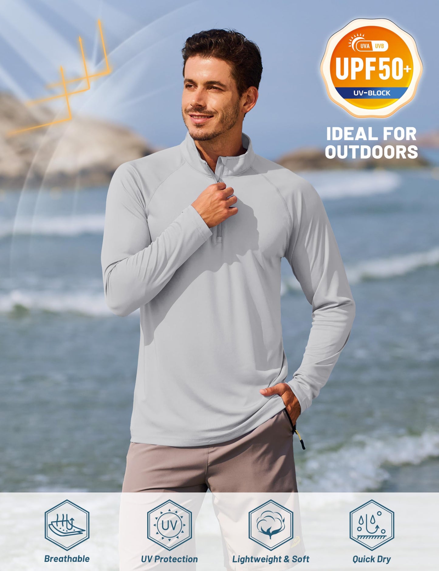 TACVASEN Men's Dry Fit Swim Shirts SPF 50+ Rash Guard Athletic Shirts Grey XXL