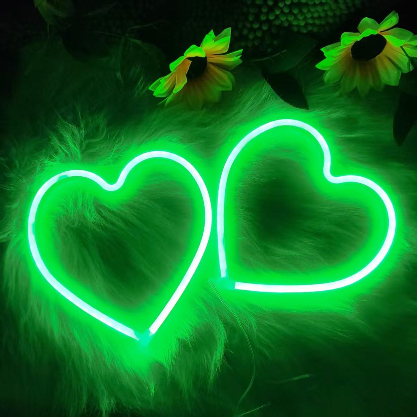 LED Neon Heart Sign,Love Hearts Neon Light for Girls Room Bedroom Dorm Decor,USB or Battery Powered Heart Lamp for Wedding Window Wall Decorations(1Pc Green)