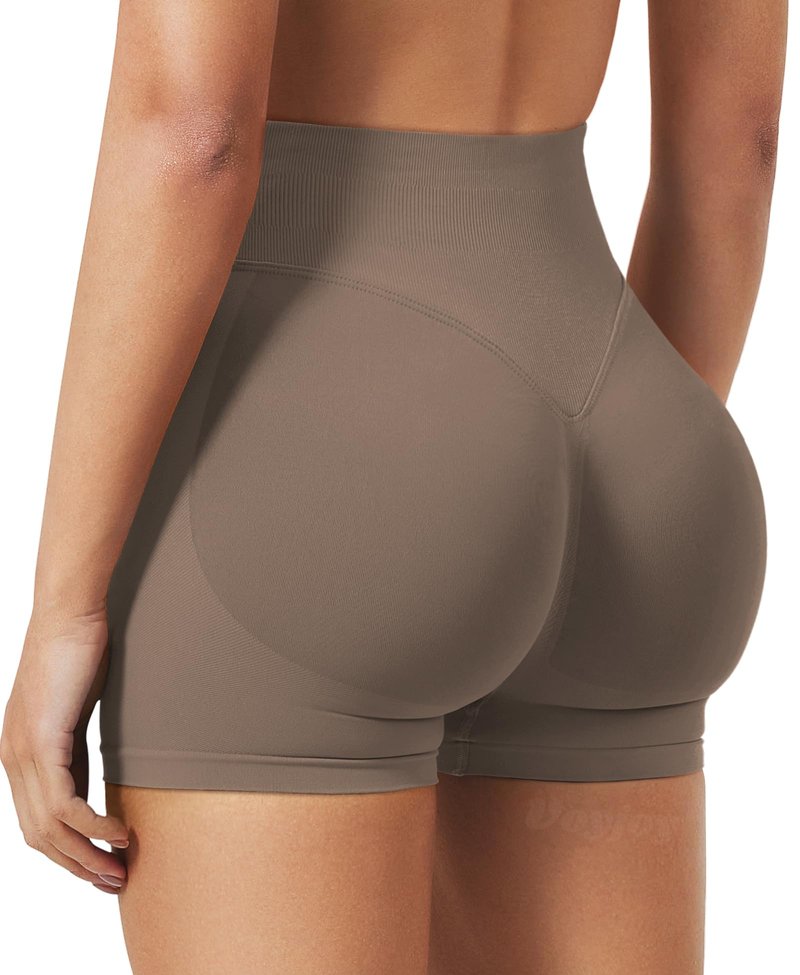 VOYJOY Women Workout Impact Shorts 2.5"/ 3.6"/ 4.5"/ 6" Scrunch Butt Lifting Gym Seamless Booty Biker Shorts Brown