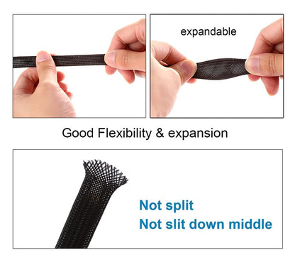 100ft - 1/4 inch PET Expandable Braided Sleeving – Black – Alex Tech Braided Cable Sleeve