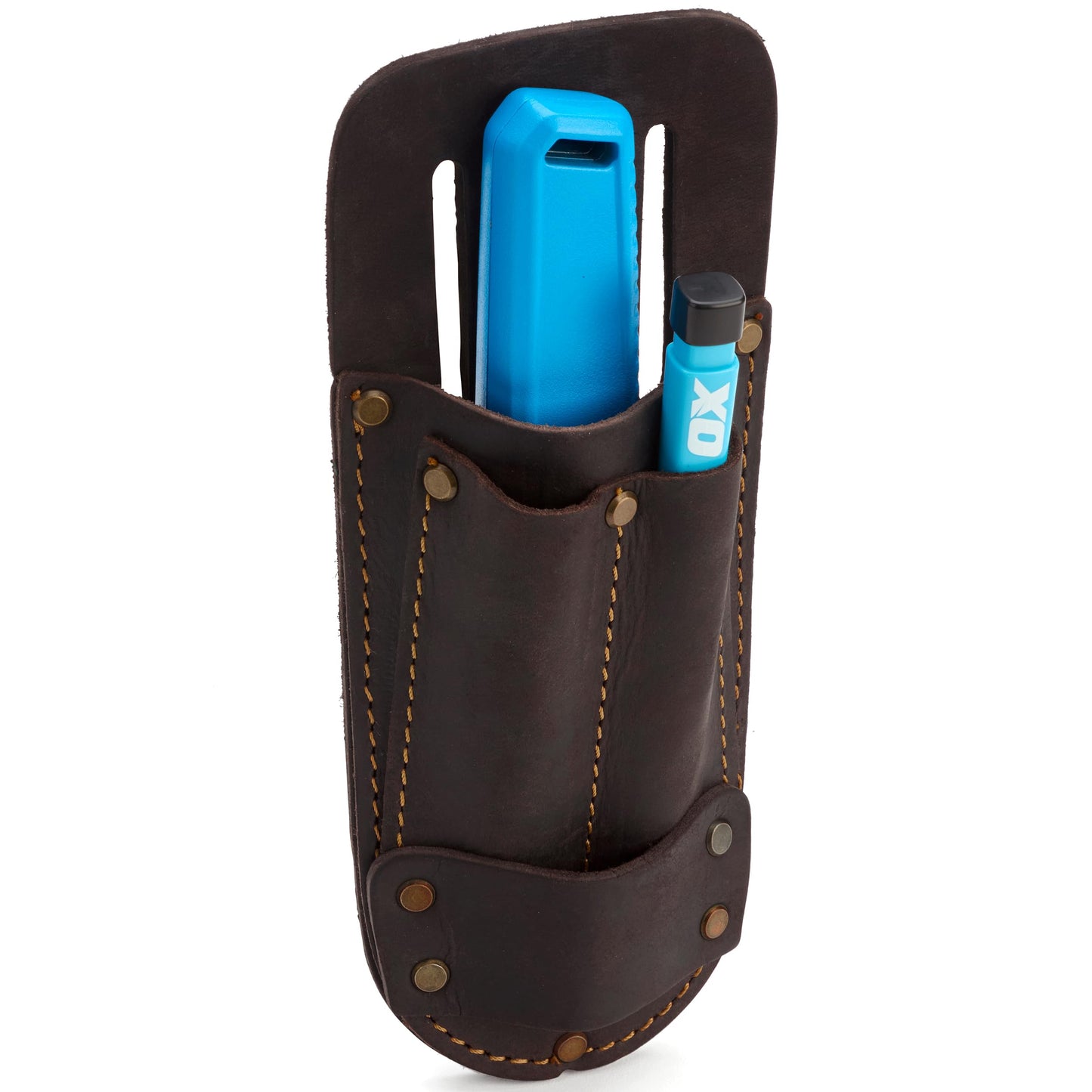 OX Pro Leather Utility Knife Pouch - Heavy Duty Tool Belt Holder for Box Cutter Holster, Pliers Pouch & Screwdriver - Oil Tanned Leather Tool Holster Fits 2 Inch Belts