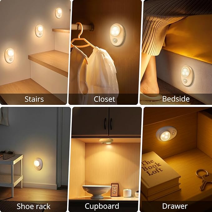 LED Motion Sensor Puck Lights Rechargeable with 3 Color Temps, Dimmable, Wireless, Magnetic and Stick On, for Under Cabinet Closet Lighting, Night Light, Locker, Stair, Kitchen, Shelf