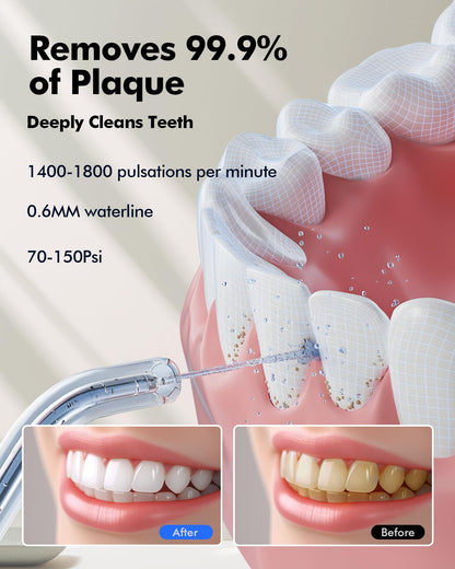 Water Flosser Teeth Pick: 300ML & LED Display 5 Modes Rechargeable Dental Flossers for Braces,Sensitive Gums, Portable Flossing for Teeth Cleaning, IPX7 Waterproof Cordless for Home Travel Use