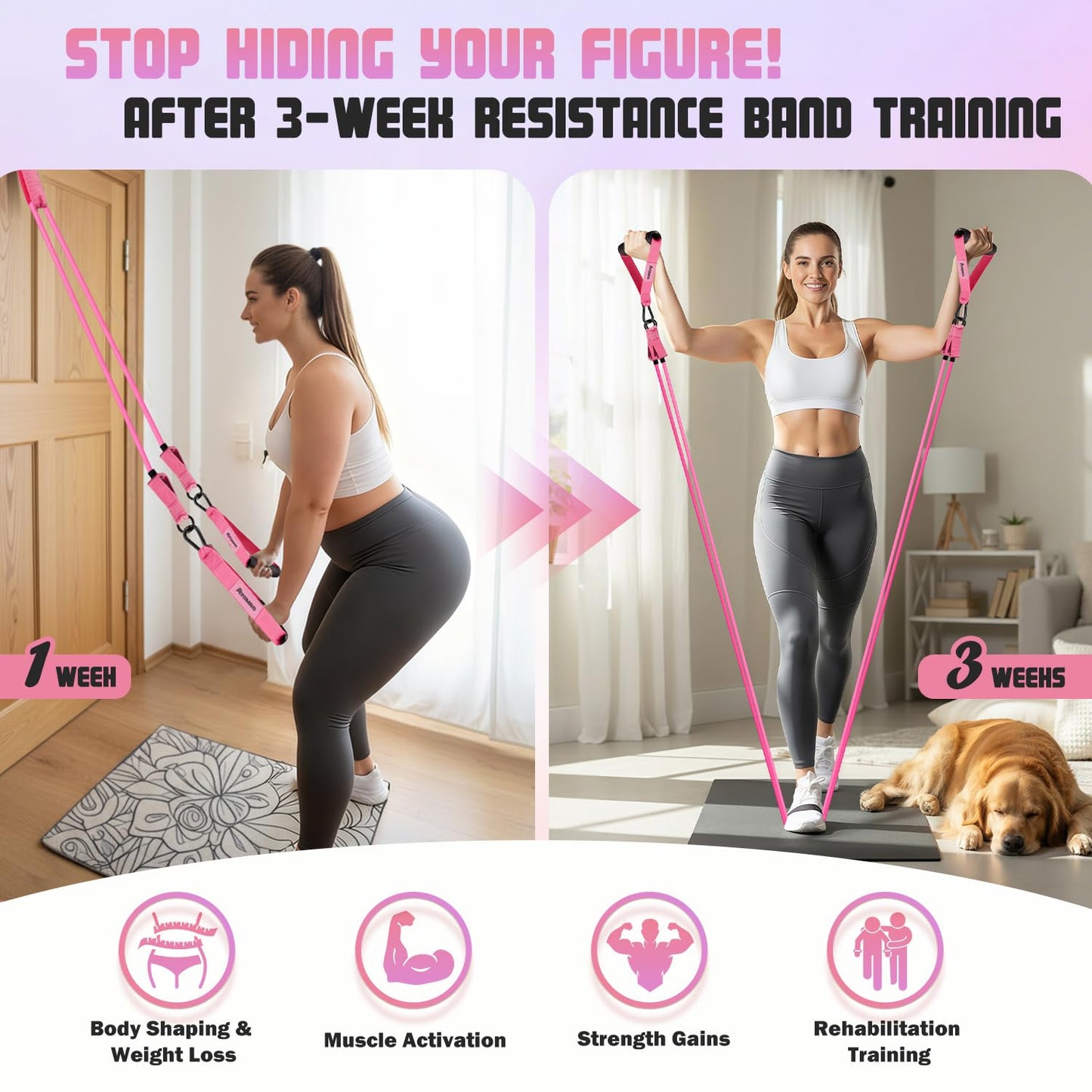 Ayombo Resistance Bands, Exercise Bands with Handles for Working Out, Fitness Bands for Women, Workout Equipment Home Gym, Training Bands with Door Anchor, Ankle Straps, Shape Body, Physical Therapy