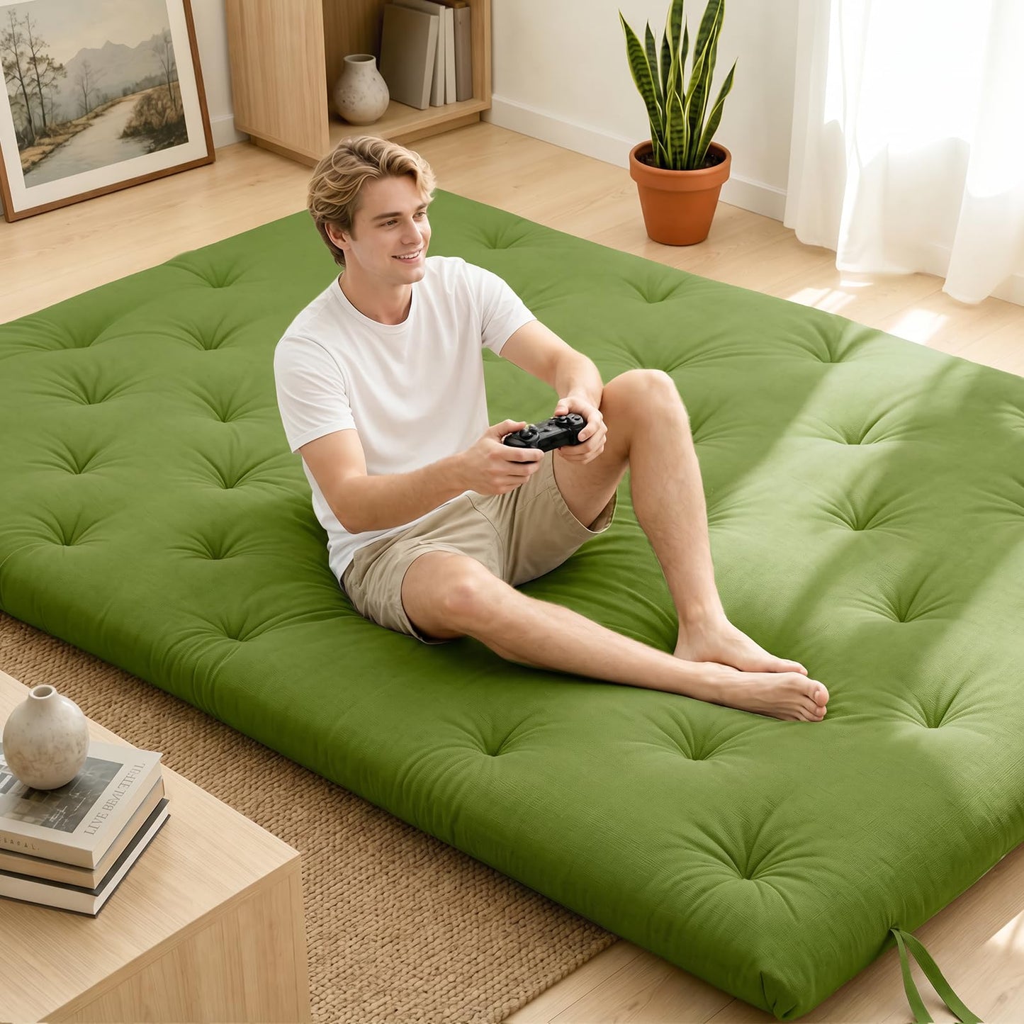 Syrinx Japanese Floor Futon Mattress Twin Size 75"x39", Thicken Foldable Lazy Floor Bed for Adults, Roll Up Lounger Tatami Sleeping Mat, Water Resistant Futon Tatami Mattresses for Home, Travel.