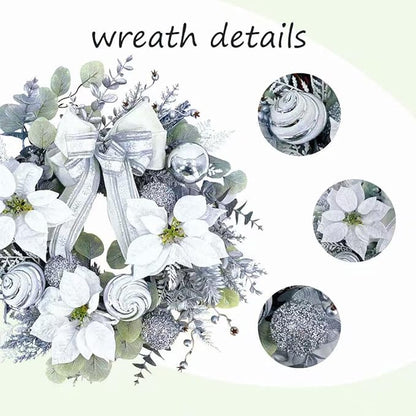 22 inch Christmas Wreath for Front Door, Lifelike Artificial Silver White Christmas Wreath, Green Fake Wreath Used for Wall, Window, Porch, Farmhouse, Indoor and Outdoor Home Decoration